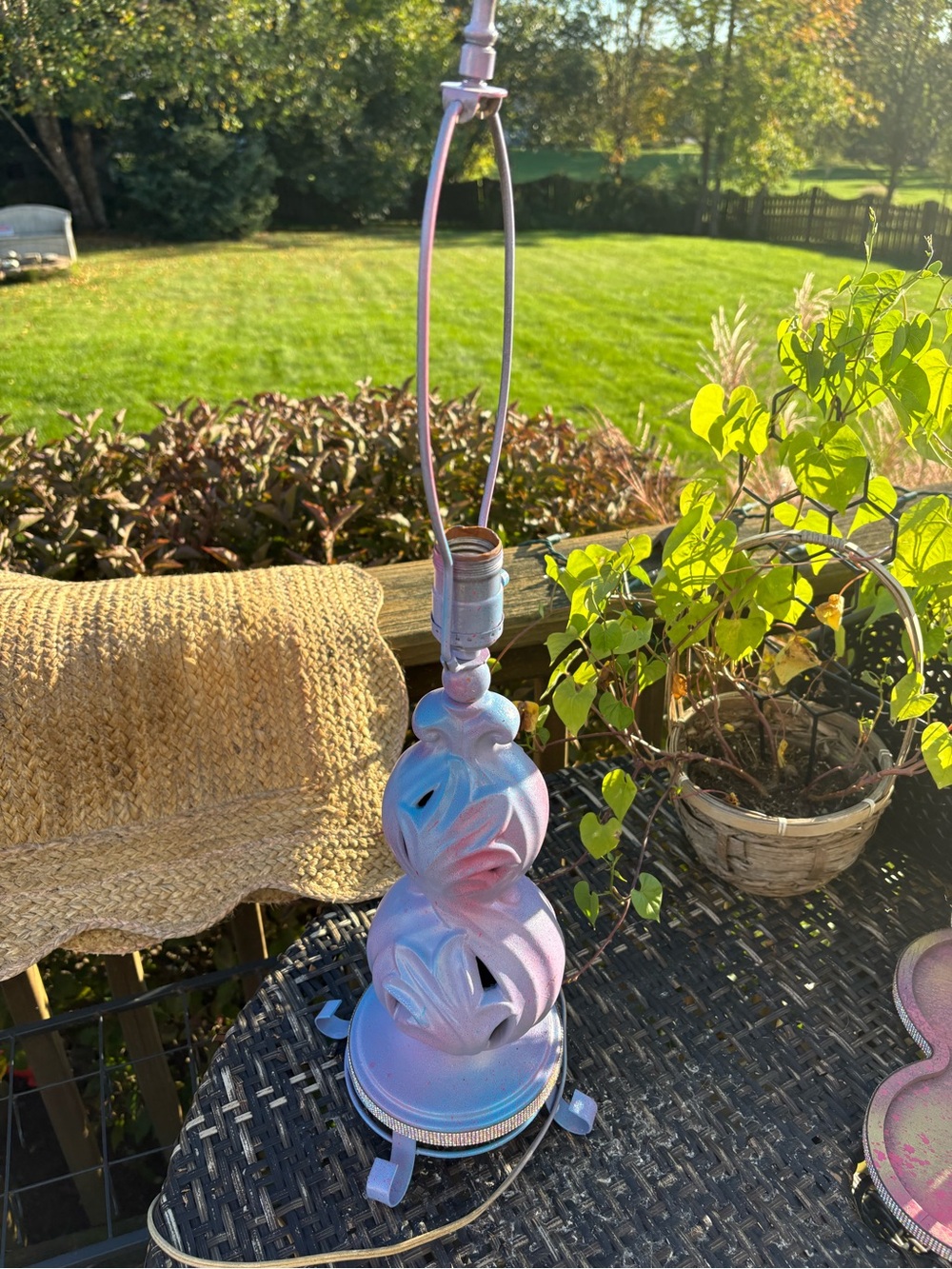 Decorative Table Lamp Base in Pink/blue/Hand painted! Rhinestones! Free gift!
